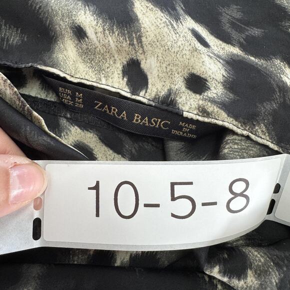 Zara Basic Dress Womens Medium Animal Print Tie Waist Short Sleeve Chic Stylish - Picture 3 of 6